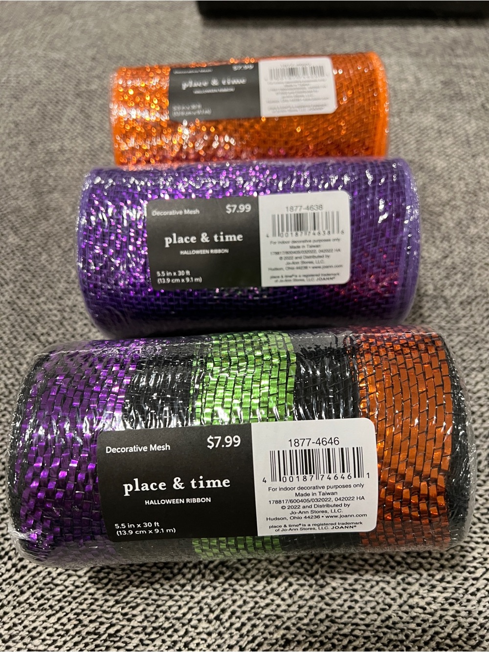 place & time Halloween Decorative Mesh Ribbon - Purple, Green, Orange, Black